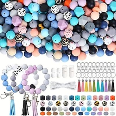 225pcs Silicone Beads For Keychain Making Kit, Multiple Styles And Shapes Silicone Beads Bulk Rubber Beads Safety Silicone Beads For Keychains Bracelet Necklace Jewelry Making Lightinthebox