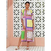 Satin Print Geometrical Midi Dress Lightinthebox