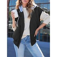 Women's Puffer Vest Winter Coat Quilted Vest Sleeveless Hooded Jacket Thermal Warm Gilet Zipper Outerwear Fall Black Green S M L XL XXL Lightinthebox - thumbnail