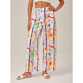 Tropical Print Wide-Leg Pants