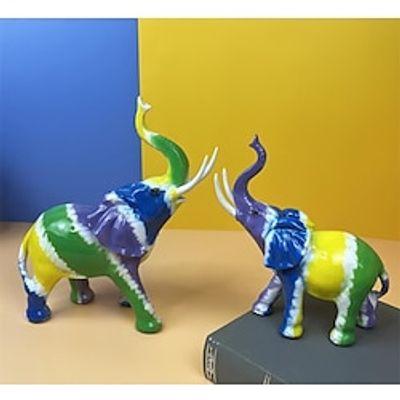 Graffiti Sculptures Graffiti Colorful Painting Elephant Sculpture Figurine Art Elephant Statue Resin Crafts Home Porch Desktop Decoration Pearly Elephant miniinthebox
