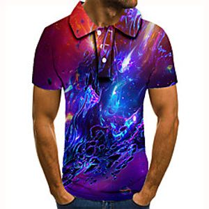 Men's Golf Shirt Tennis Shirt 3D Print Graphic Prints Interstellar Button-Down Short Sleeve Street Tops Casual Fashion Cool Rainbow / Sports miniinthebox