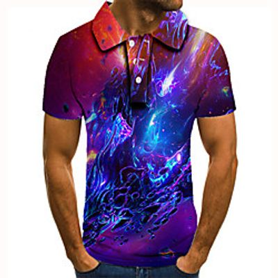 Men's Golf Shirt Tennis Shirt 3D Print Graphic Prints Interstellar Button-Down Short Sleeve Street Tops Casual Fashion Cool Rainbow / Sports miniinthebox