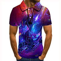 Men's Golf Shirt Tennis Shirt 3D Print Graphic Prints Interstellar Button-Down Short Sleeve Street Tops Casual Fashion Cool Rainbow / Sports miniinthebox - thumbnail