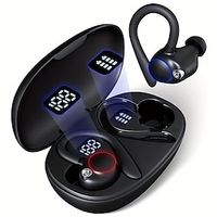 Wireless Earbuds 60hours Playback IPX7 Waterproof Earphones Over-Ear Stereo Bass Headset With Earhooks Microphone LED Battery Display For Sports/Workout/Gym/Running Black miniinthebox - thumbnail