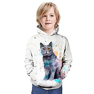 Kids Boys' Hoodie  Sweatshirt Long Sleeve Cat 3D Print Animal Unisex White Children Tops Summer Active Daily Wear Regular Fit 3-13 Years miniinthebox