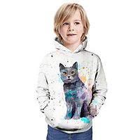 Kids Boys' Hoodie  Sweatshirt Long Sleeve Cat 3D Print Animal Unisex White Children Tops Summer Active Daily Wear Regular Fit 3-13 Years miniinthebox - thumbnail