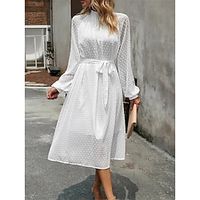 Women's White Dress Casual Dress Swing Dress Midi Dress Lace up Street Holiday Date Streetwear A Line Stand Collar Long Sleeve Loose Fit Black White Pink Color S M L XL Size Lightinthebox