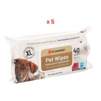 Flamingo Reini Universal Unscented Extra Strong Cat & Dog Pet Wipes XL 40pcs Pack Of 5