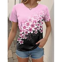 Women's T shirt Tee Floral Casual Holiday Pink Print Short Sleeve Fashion Crew Neck Regular Fit Summer Lightinthebox