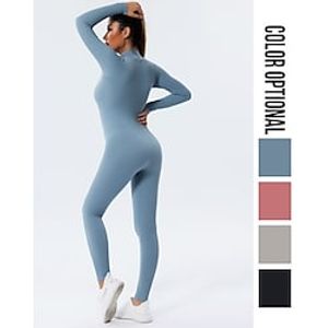 Women's Yoga Set Onesie Winter Front Zip Solid Color Bodysuit Black Rosy Pink Spandex Yoga Fitness Gym Workout Tummy Control Butt Lift Breathable Sport Activewear Stretchy Lightinthebox