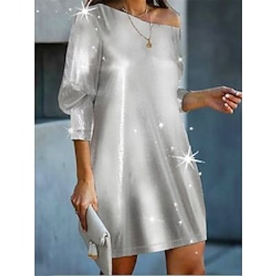 Women's Party Dress Cocktail Dress Wedding Guest Dress Mini Dress Silver Long Sleeve Pure Color Cold Shoulder Spring Fall Winter One Shoulder Fashion Winter Dress Wedding Guest 2023 S M L XL XXL 3XL Lightinthebox