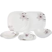 Royalford Opal Hard Square Dinner Set, White, 97 Pieces- RF9759