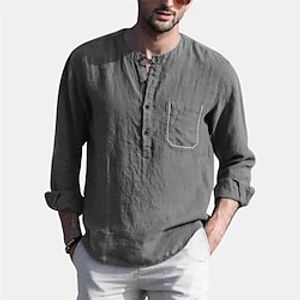 Men's Shirt Solid Color Crew Neck Blue Gray White Black Outdoor Street Long Sleeve Button-Down Print Clothing Apparel Fashion Designer Casual Big and Tall  Spring  Fall Lightinthebox