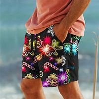 Men's Sweat Shorts Beach Shorts Terry Shorts Drawstring Elastic Waist 3D Print Graffiti Breathable Soft Short Christmas Streetwear Cotton Blend Casual Athleisure Black Wine Micro-elastic Lightinthebox - thumbnail
