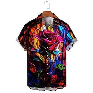 Rose Artistic Men's Shirt Daily Wear Going out Weekend Summer Turndown Short Sleeves Black, Green S, M, L 4-Way Stretch Fabric Shirt Valentine's Day Lightinthebox