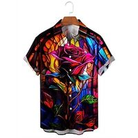 Rose Artistic Men's Shirt Daily Wear Going out Weekend Summer Turndown Short Sleeves Black, Green S, M, L 4-Way Stretch Fabric Shirt Valentine's Day Lightinthebox - thumbnail