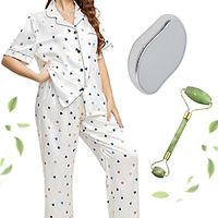 3PCS Pajamas Comfort Set,Adults' Bathrobe Pajamas Nightwear Ice Silk with Mask Massager And Hair Removal Tools For Women's Lightinthebox - thumbnail