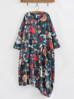 Vintage Irregular Hem Printed Dresses