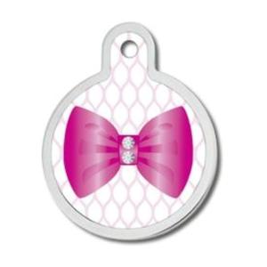 The Hillman Id Tag - Circle Pink Bow With Crystal Dog And Cat