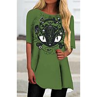 Women's T Shirt Dress Tee Dress Short Mini Dress Green Half Sleeve Print Animal Print Spring Summer Round Neck Casual Holiday 2021 S M L XL XXL 3XL miniinthebox - thumbnail