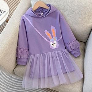 Kids Girls' Dress Cartoon Hoodie Dress Knee-length Dress School Mesh Crew Neck Long Sleeve Daily Dress 3-12 Years Winter Purple Lightinthebox