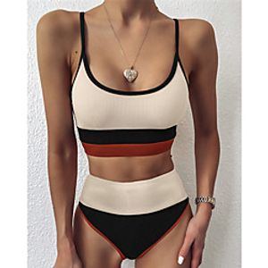 Women's Swimwear Bikini 2 Piece Swimsuit Open Back Color Block Blue Purple Pink Orange Red Swimwear Camisole Strap Bathing Suits New Casual Vacation  Fashion  Modern Lightinthebox