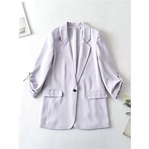 Women's Blazer Outdoor Button Plain Windproof Streetwear Regular Fit Outerwear Long Sleeve Fall Black S Lightinthebox
