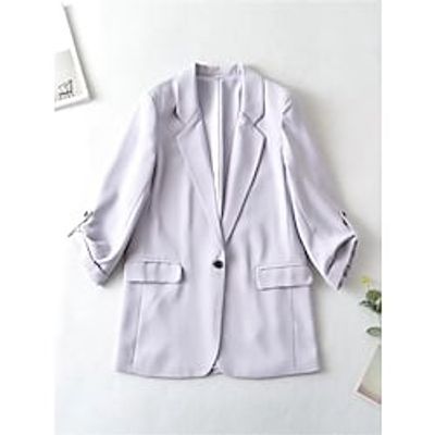 Women's Blazer Outdoor Button Plain Windproof Streetwear Regular Fit Outerwear Long Sleeve Fall Black S Lightinthebox