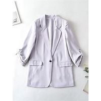 Women's Blazer Outdoor Button Plain Windproof Streetwear Regular Fit Outerwear Long Sleeve Fall Black S Lightinthebox - thumbnail