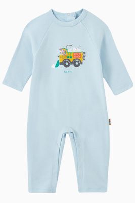 Snow Plower Print Romper in Cotton Jersey Snow Plower Print Romper in Cotton Jersey