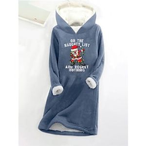Women's Christmas Dress Hoodie Dress Mini Dress Sherpa Fleece Lined Warm Outdoor Christmas Going out Hoodie Print Letter Santa Claus Loose Fit Black Dark Pink Blue S M L XL XXL Lightinthebox