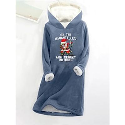 Women's Christmas Dress Hoodie Dress Mini Dress Sherpa Fleece Lined Warm Outdoor Christmas Going out Hoodie Print Letter Santa Claus Loose Fit Black Dark Pink Blue S M L XL XXL Lightinthebox