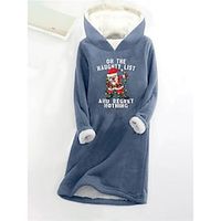 Women's Christmas Dress Hoodie Dress Mini Dress Sherpa Fleece Lined Warm Outdoor Christmas Going out Hoodie Print Letter Santa Claus Loose Fit Black Dark Pink Blue S M L XL XXL Lightinthebox - thumbnail