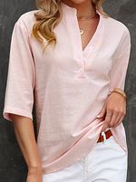 Casual Loose Solid Color Long Sleeve Blouse