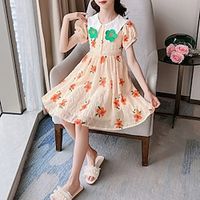 Kids Little Girls' Dress Floral A Line Dress Daily Holiday Ruched Print Green Orange Knee-length Short Sleeve Cute Sweet Dresses Spring Summer Regular Fit 3-12 Years Lightinthebox - thumbnail