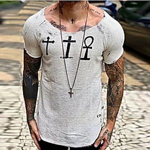 Men's Shirt Cross Short Sleeve Casual Tops Casual Fashion Breathable Comfortable White Lightinthebox