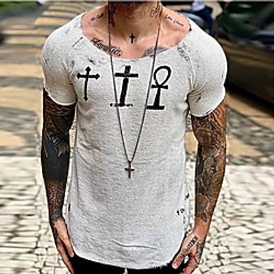 Men's Shirt Cross Short Sleeve Casual Tops Casual Fashion Breathable Comfortable White Lightinthebox