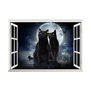 3D False Window Moonlight Lovers Cat Home Children's Room Background Decoration Can Be Removed Stickers Lightinthebox