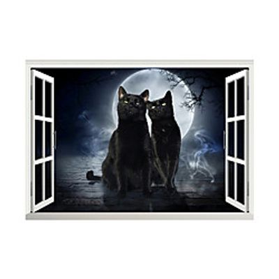 3D False Window Moonlight Lovers Cat Home Children's Room Background Decoration Can Be Removed Stickers Lightinthebox