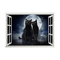 3D False Window Moonlight Lovers Cat Home Children's Room Background Decoration Can Be Removed Stickers Lightinthebox - thumbnail