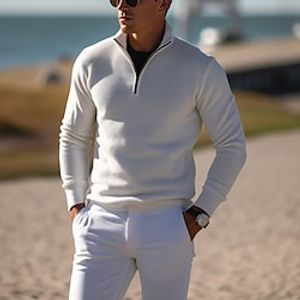 Men's Pullover Sweater Jumper Knit Sweater Ribbed Knit Regular Knitted Plain Quarter Zip Keep Warm Modern Contemporary Daily Wear Going out Clothing Apparel Fall Winter Deep Purple Black S M L Lightinthebox