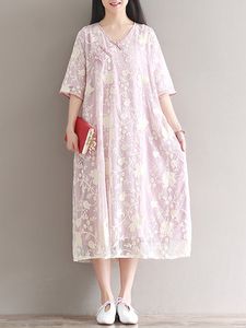 Embroidery Lace Patchwork Vintage Loose Dresses