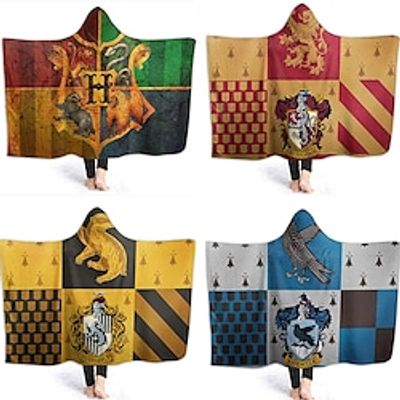 Hogwarts School Of Witchcraft And Wizardry Hooded Blanket Wearable Flannel Throw Blanket Magic Castle School Badge Hooded Bucket miniinthebox