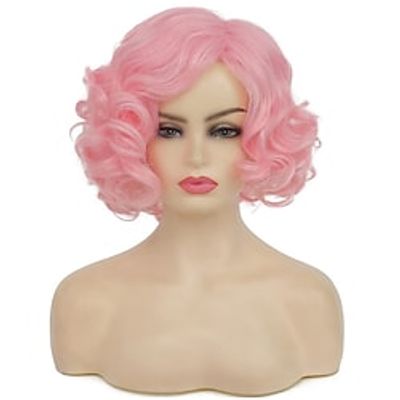 Short Curly Pink Wigs for Women Synthetic Natural Wavy Pink Costume Cosplay Party Wig Lightinthebox