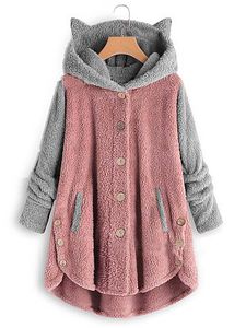 Casual ladies hooded cat ears plush mixed color coat