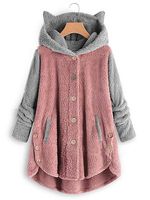Casual ladies hooded cat ears plush mixed color coat - thumbnail