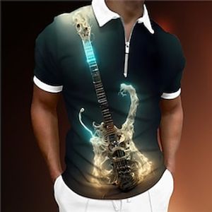 Men's Polo Shirt Zip Polo Golf Shirt Graphic Prints Music Guitar Turndown Yellow Pink Blue Purple Outdoor Street Short Sleeves Zipper Print Clothing Apparel Fashion Designer Casual Breathable Lightinthebox