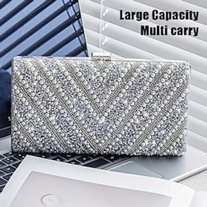 Women's Clutch Evening Bag Wristlet Polyester Party Christmas Holiday Rhinestone Pearls Chain Large Capacity Lightweight Durable Color Block V-shaped bead diamond bag miniinthebox
