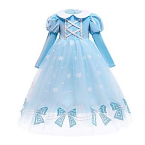 Kids Little Girls' Dress Snowflake A Line Dress Birthday Performance Ruched Mesh Lace Light Blue Maxi Long Sleeve Princess Cute Dresses Fall Summer Regular Fit 3-10 Years Lightinthebox